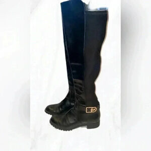 Micheal Kors  black knee high gold zipper rubber sole leather riding boots 5.5
